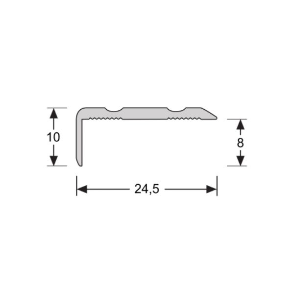 Dit 10 mm hoeklijnprofiel van geanodiseerd aluminium is 24,5 mm breed en zelfklevend. Dit profiel is geschikt voor het opvangen van hoogteverschillen van maximaal 8 mm.